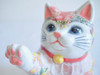 Kutani ware Maneki neko Japanese Lucky cat High five Underglaze Icchin Floral