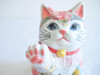 Kutani ware Maneki neko Japanese Lucky cat High five Underglaze Icchin Floral