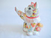 Kutani ware Maneki neko Japanese Lucky cat High five Underglaze Icchin Floral
