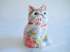 Kutani ware Maneki neko Japanese Lucky cat High five Underglaze Icchin Floral