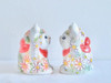 Kutani ware Maneki neko Pair Japanese Lucky cat Underglaze Icchin Floral 2.5'
