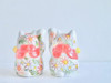 Kutani ware Maneki neko Pair Japanese Lucky cat Underglaze Icchin Floral 2.5'