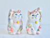 Kutani ware Maneki neko Pair Japanese Lucky cat Underglaze Icchin Floral mori 3'