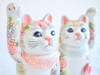 Kutani ware Maneki neko Pair Japanese Lucky cat Underglaze Icchin Floral mori