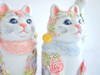 Kutani ware Maneki neko Pair Japanese Lucky cat Underglaze Icchin Floral mori