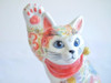 Kutani ware Maneki neko Japanese Lucky cat Side PoseUnderglaze Icchin Floral