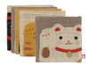 Kyoto Oiri DESIGN Japnese Lucky Cat Maneki neko Linen Coaster Set 5 Pieces