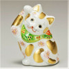 Maneki neko Japanese lucky cat Kutani yaki porcelain Gold tabby drawing Japan
