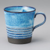 Mino ware Japanese Ceramic Mug Coffee Tea cup Blue Border in Black Clay Japan