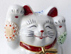 Maneki neko Japanese lucky cat Kutani porcelain Ema Both hand White Mori Japan