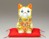 Maneki Neko Japanese fotune cat praying Kutani yaki porcelain Yellow Mori Japan