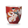 Kutani ware Japanese green tea cup Red Yoshida-ya Flower and Bird Japan