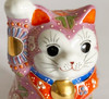 Cute Maneki neko Japanese lucky cat Kutani yaki porcelain Pink mori Art Japan