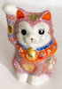 Cute Maneki neko Japanese lucky cat Kutani yaki porcelain Pink mori Art Japan