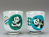 Yunomi Kutani porcelain Japanese tea cup & lid set of 2 Pairﾂ　Panda draw new
