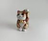 Maneki Neko Kutani yaki Japanese Lucky Cat Kin Hanazume Gold Flower Left Paw