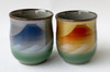 Kutani yaki ware Yunomi Japanese tea cup Fuji Mountain range set of 2