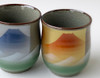 Kutani yaki ware Yunomi Japanese tea cup Fuji Mountain range set of 2