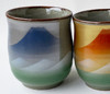 Kutani yaki ware Yunomi Japanese tea cup Fuji Mountain range set of 2