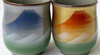 Kutani yaki ware Yunomi Japanese tea cup Fuji Mountain range set of 2