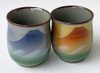 Kutani yaki ware Yunomi Japanese tea cup Fuji Mountain range set of 2