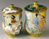 Tale of Genji Suma story Pair Yunomi Japanese tea cup Kyo Kiyomizu ware Japan