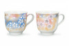 Pair Kutani ware porcelain Coffee Tea Mug Soup Cup Sakura Cherry Motif Japan