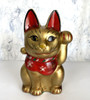 Maneki Neko Seto yaki ware Japanese Lucky cat Japan Mikawa Gold neko handpaint