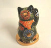 Maneki neko Japanese lucky cat Kutani yaki Kuromori 3' 10cm