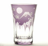 Edo Kiriko Glass Tumbler Sake Beer Cup Purple Mt.Fuji Sakura Cherry Tokyo Japan