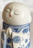 Japanese Buddha Happy Jizo Mini Statue Kutani ware porcelain Blue Camellia Japan