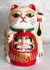Daruma Darma Maneki Neko Takasaki Hariko Tumbling Doll Lucky cat White Japan