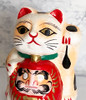 Daruma Darma Maneki Neko Takasaki Hariko Tumbling Doll Lucky cat White Japan