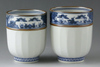 Pair White Blue porcelain Sansui Yunomi Green tea cup Kyo Kiyomizu yaki Japan