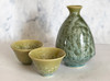 Sake cup and Bottle set Kyo Kiyomizu yaki ware Guinomi Tokkuri Japan Moegi Green