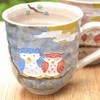 Pair Kyo Kiyomizu yaki ware Mug Coffee Tea Cup Owl Fukuro Motif Handpaint Japan
