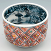 Guinomi Sake cup Kyo Kiyomizu yaki porcelain Overglaze enamel Red Check Japan