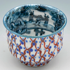 Guinomi Sake cup Kyo Kiyomizu yaki porcelain ware Handpaint Blue and Red Japan