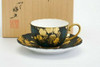 Kutani yaki porcelain Coffee Tea Cup Saucer Aochibu Shirochibu Mori Grape Motif