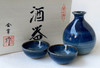 Arita yaki porcelain Sake Cup Bottle set Guinomi Tokkuri Ai Blue Glaze Japan