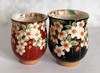 Yunomi Kyo Kiyomizu yaki pottery Japanese tea cup set weeping cherry