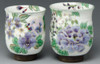 Yunomi Kyo Kiyomizu yaki pottery Japanese tea cup set White Purple flower motif