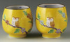 Yunomi Kyo Kiyomizu yaki porcelain Japanese tea cup set Kochi Yellowe Owl Fukuro