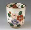 Yunomi Kyo Kiyomizu yaki Japanese pottery tea cup Hanakiko Camellia Flower Japan