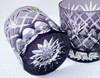 Edo Kiriko Pair Japanese Old Rock whiskey glass cup Cross Yarai Purple Japan