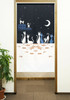 Noren Tapestry Japanese Hanging door curtain Japan Black Cat Moonnight Japan