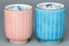 Yunomi Kyo Kiyomizu yaki porcelain Japanese tea cup set Karakusa Blue and Pink