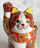 Maneki neko Japanese Lucky cat Kutani yaki ware Mori Komon pattern 4' Japan