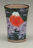 Kutani yaki ware Japanese Tea Coffee Mug Cup Mt Fuji Spring Red Japan