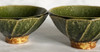 Pair Japanese Chawan Rice Bowl Kyo Kiyomizu yaki ware Oribe Green Japan